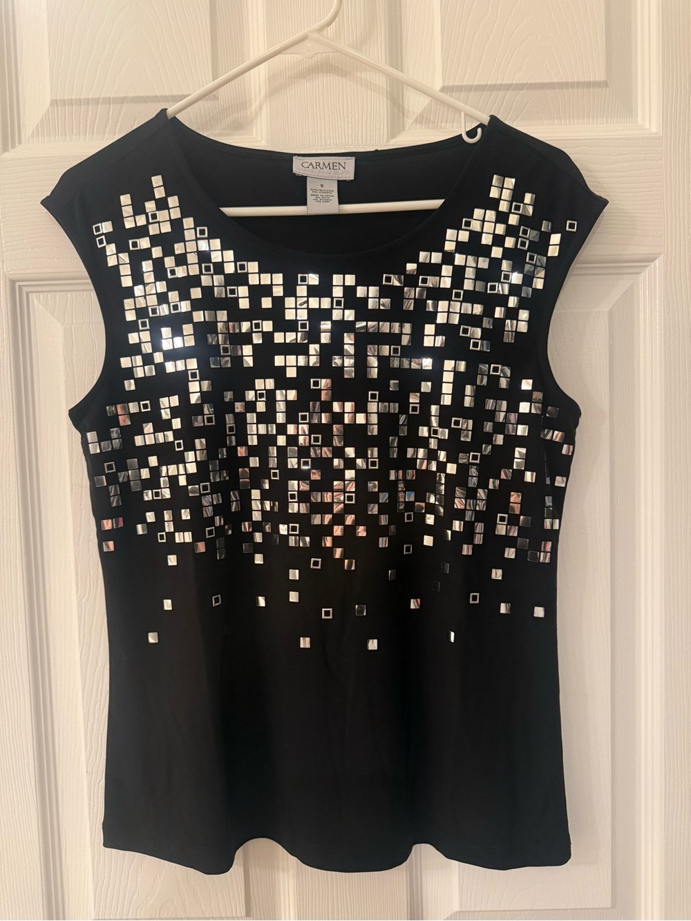 Sleeveless Black Top with Silver Square Embellishments